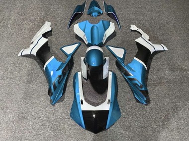 Accents Bleu Clair & Fibre De Carbone 2015-2019 Yamaha R1 Carénage Moto