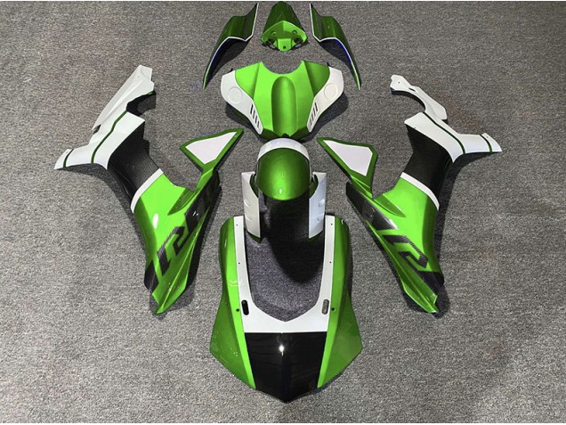Accents Verts & Fibre De Carbone 2015-2019 Yamaha R1 Carénage Moto Accents Verts & Fibre De Carbone 2015-2019 Yamaha R1 Carénage Moto