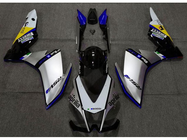 Argent Pirelli & Bleu 2010-2015 Aprilia RSV4 1000 Carénage Moto Argent Pirelli & Bleu 2010-2015 Aprilia RSV4 1000 Carénage Moto