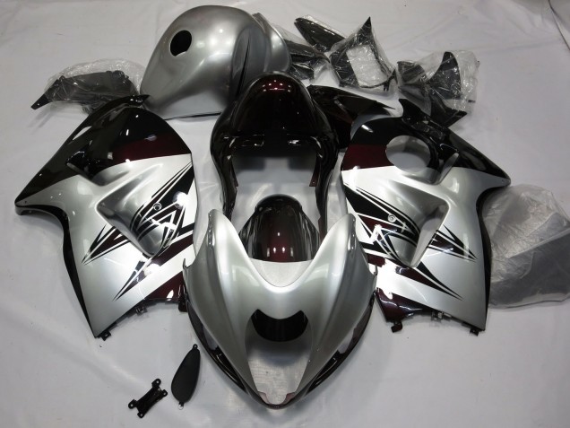 Argent & Rouge Foncé 1997-2007 Suzuki GSXR 1300 Carénage Moto Argent & Rouge Foncé 1997-2007 Suzuki GSXR 1300 Carénage Moto