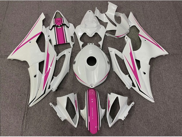 Blanc Brillant & Rose 2008-2016 Yamaha R6 Carénage Moto Blanc Brillant & Rose 2008-2016 Yamaha R6 Carénage Moto