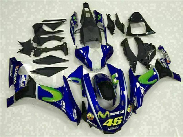 Carénages Moto Yamaha YZF R1 2015-2019 - Bleu Argent Noir Vert MoviStar