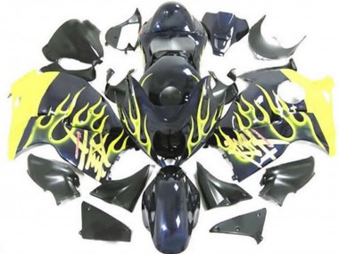 Achetez Carénages Moto Suzuki GSXR 1300 1996-2007 - Noir Brillant Jaune Flamme