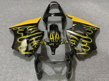 Achetez Carénages Moto Kawasaki ZX6R 2000-2002 - Noir Brillant Jaune Flamme