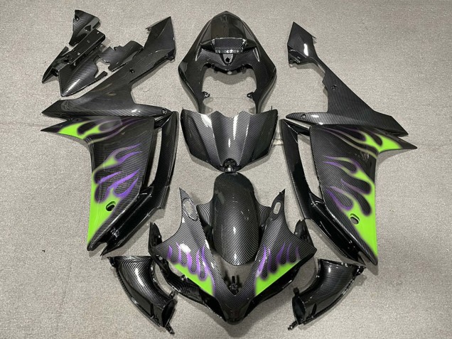 Carénages Moto Yamaha R1 2007-2008 - Fibre de Carbone Vert Violet Flamme