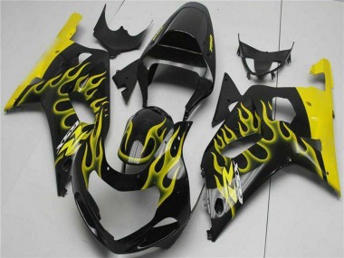 Achetez Carénages Moto Suzuki GSXR 600/750 2001-2003 - Noir Brillant Jaune Flamme