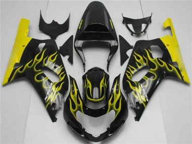 Achetez Carénages Moto Suzuki GSXR 600/750 2001-2003 - Noir Brillant Jaune Flamme