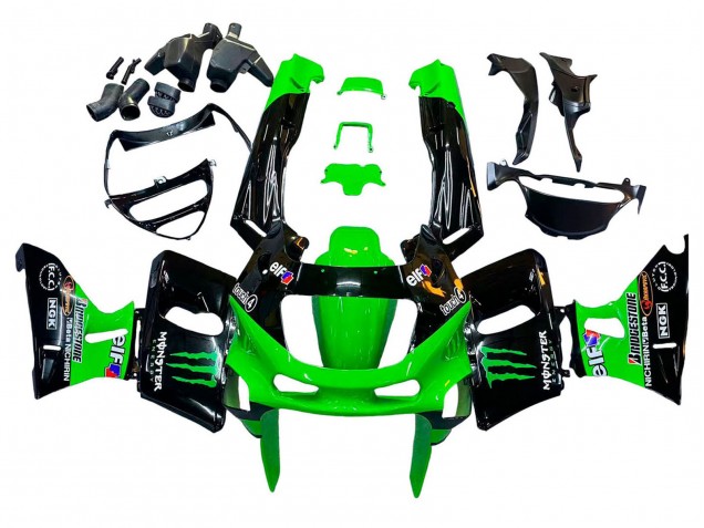 Carénages Moto Kawasaki ZZR400 1993-2007 - Vert Noir Brillant Vert Monstre Elf Touch4 Bridgestone