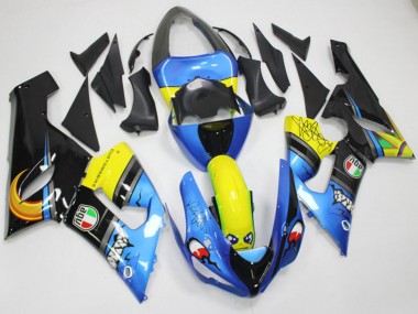Achetez Carénages Moto Kawasaki ZX6R 2005-2006 - Bleu Jaune Noir Requin
