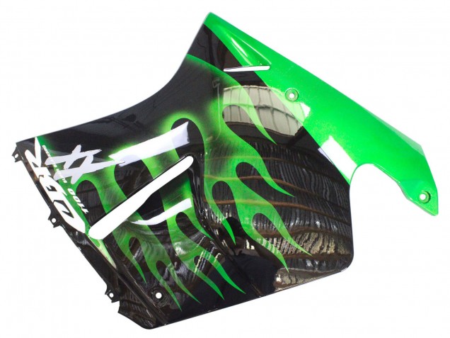 Carénage Moto Honda CBR1100XX Blackbird 1996-2007 - Noir Brillant Vert Flamme