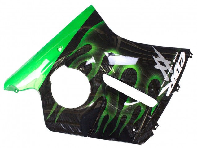 Carénage Moto Honda CBR1100XX Blackbird 1996-2007 - Noir Brillant Vert Flamme