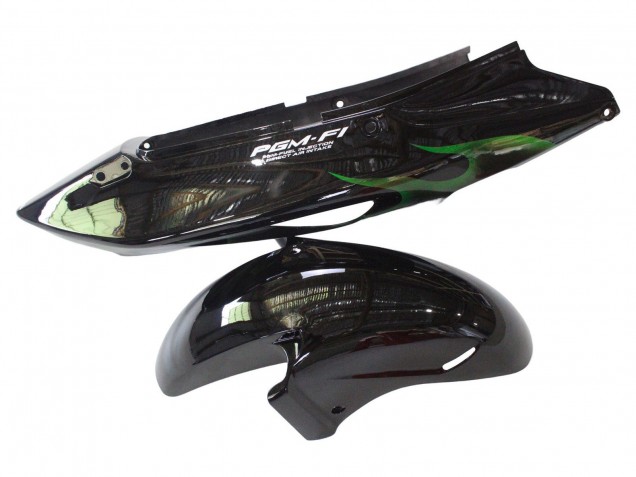 Carénage Moto Honda CBR1100XX Blackbird 1996-2007 - Noir Brillant Vert Flamme