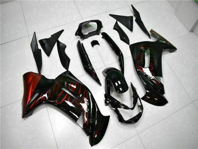 Carénages Moto Kawasaki EX650 2006-2008 - Noir Brillant Rouge Flamme