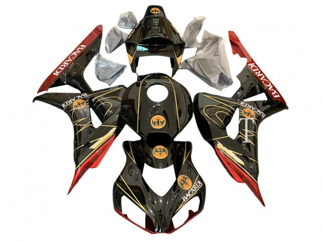 Carénages Moto Honda CBR1000RR 2006-2007 - Noir Brillant Rouge Or BACARDI