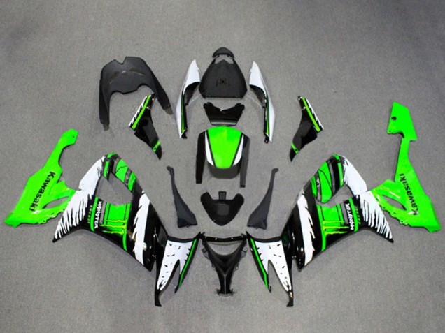 Carénages Moto Kawasaki ZX10R 2008-2010 - Blanc Vert Noir Brillant Flamme