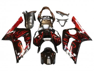 Achetez Carénages Moto Kawasaki ZX6R 2003-2004 - Noir Brillant Rouge Flamme