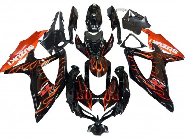 Achetez Carénages Moto Suzuki GSXR 600 / GSXR 750 2008-2010 - Noir Brillant Orange Flamme