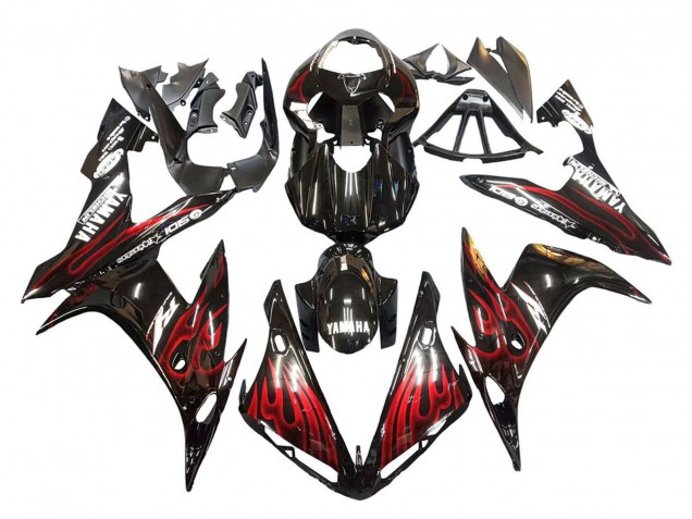 Carénages Moto Yamaha YZF 1000 R1 2004-2006 - Noir Brillant Rouge Flamme