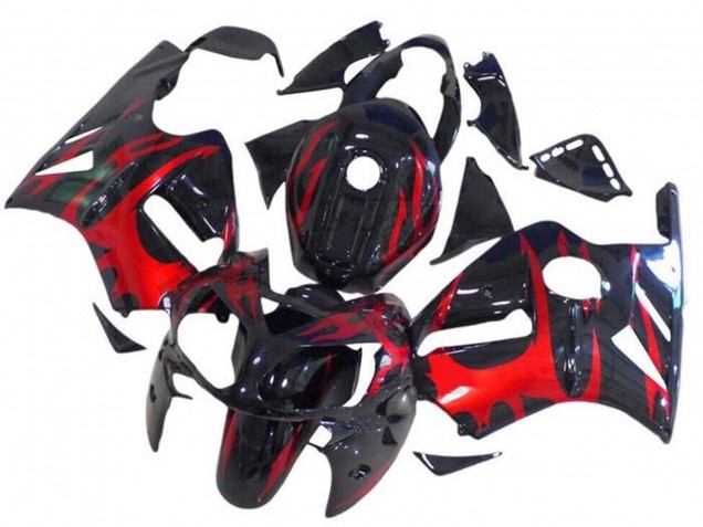 Carénages Moto Kawasaki ZX12R 2002-2006 - Noir Brillant Rouge Tribal