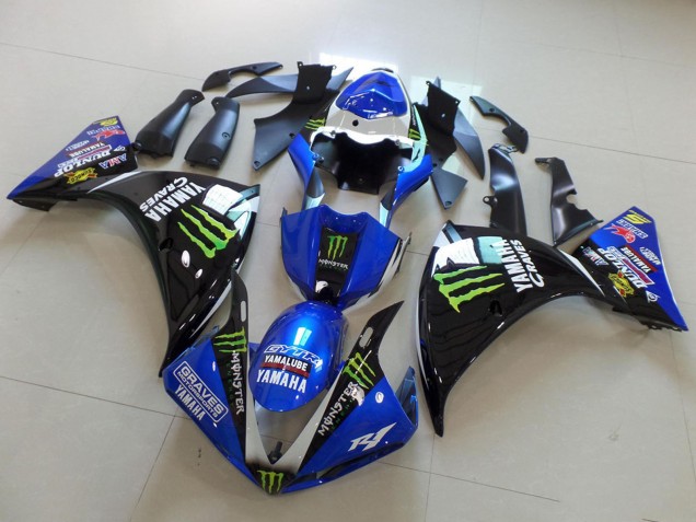 Carénages Moto Yamaha YZF R1 2012-2014 - Bleu Blanc Noir Brillant Vert Graves Yamalube Monstre