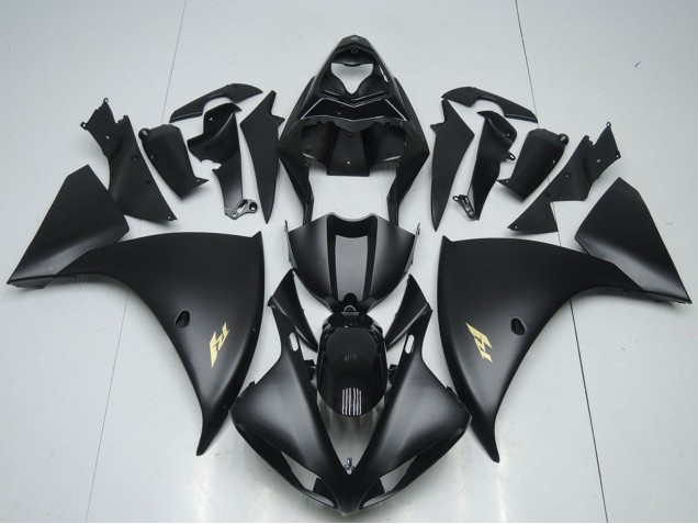 Carénages Moto Yamaha YZF R1 2012-2014 - Noir Brillant Noir Mat Or Décalque