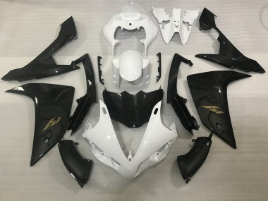 Achetez Carénages Moto Yamaha YZF 1000 R1 2007-2008 - Blanc Fausse Fibre de Carbone Or Décalque