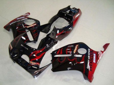 Achetez Carénages Moto Honda CBR250RR MC19 1988-1989 - Noir Brillant Rouge Flamme