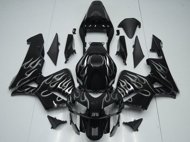 Carénages Moto Honda CBR600RR 2005-2006 - Noir Brillant Argent Flamme