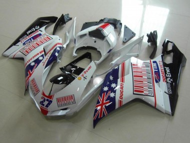 Achetez Carénages Moto Ducati 848 1098 1198 2007-2014 - Blanc Bleu Rouge Noir Brillant Drapeau Américain Tim 27
