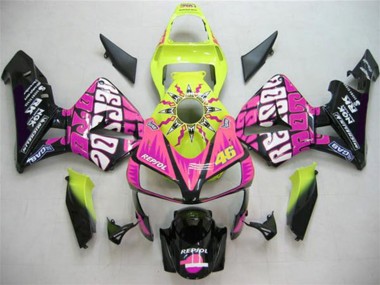 Achetez Carénages Moto Honda CBR600RR 2003-2004 - Jaune Rose Noir Brillant Valentino Rossi
