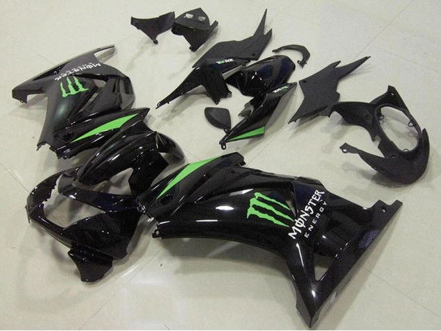 Carénages Moto Kawasaki ZX250R 2008-2012 - Noir Brillant Vert Monstre Energy