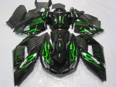 Achetez Carénages Moto Kawasaki ZX14R ZZR1400 2006-2011 - Noir Brillant Vert Flamme