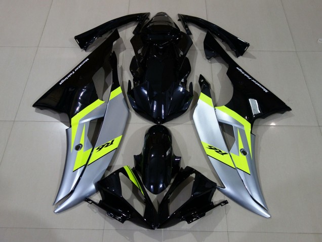 Noir Brillant & Argent 2008-2016 Yamaha R6 Carénage Moto Noir Brillant & Argent 2008-2016 Yamaha R6 Carénage Moto