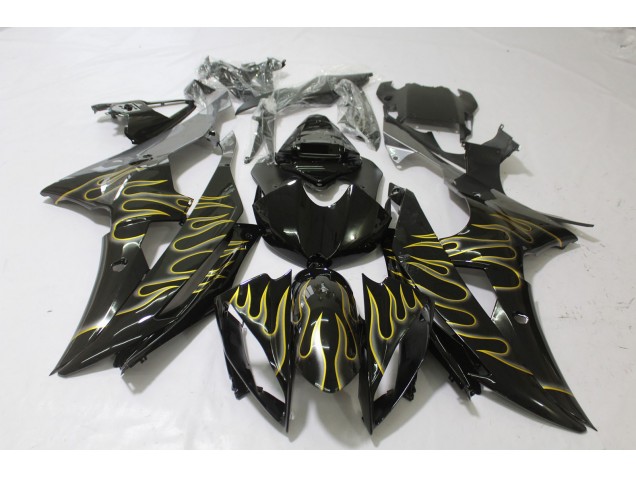 Noir Brillant & Flamme 2008-2016 Yamaha R6 Carénage Moto Noir Brillant & Flamme 2008-2016 Yamaha R6 Carénage Moto