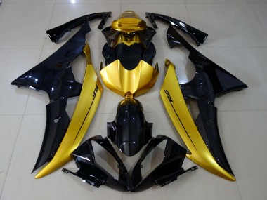 Noir Brillant & Or 2008-2016 Yamaha R6 Carénage Moto