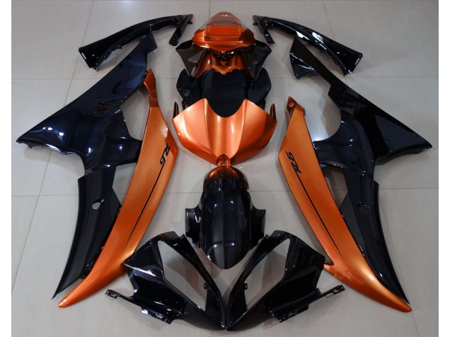 Noir Brillant & Orange Clair 2008-2016 Yamaha R6 Carénage Moto Noir Brillant & Orange Clair 2008-2016 Yamaha R6 Carénage Moto