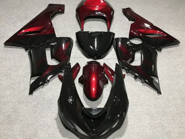 Noir Brillant & Rouge Profond 2005-2006 Kawasaki ZX6R Carénage Moto