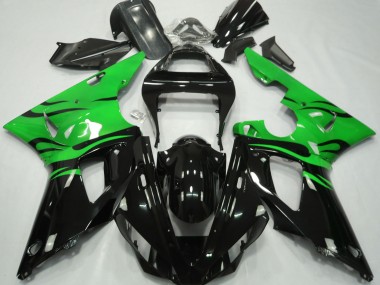 Noir Flamme & Vert 2000-2001 Yamaha R1 Carénage Moto
