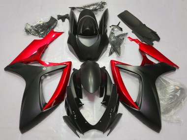 Noir Mat & Rouge 2006-2007 Suzuki GSXR 600-750 Carénage Moto