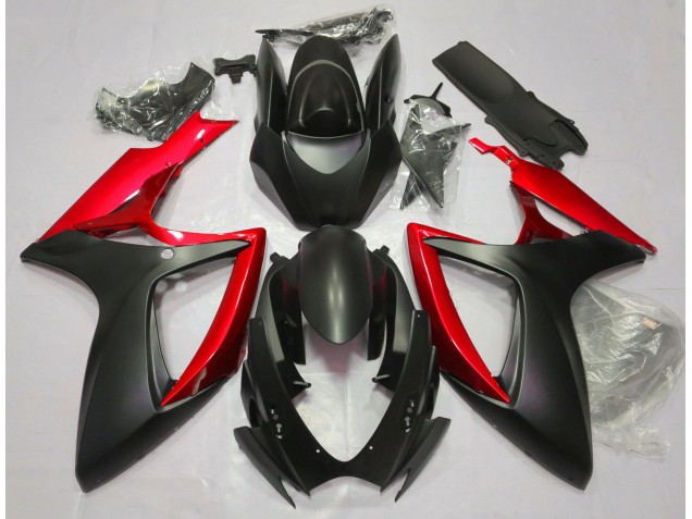 Noir Mat & Rouge 2006-2007 Suzuki GSXR 600-750 Carénage Moto Noir Mat & Rouge 2006-2007 Suzuki GSXR 600-750 Carénage Moto