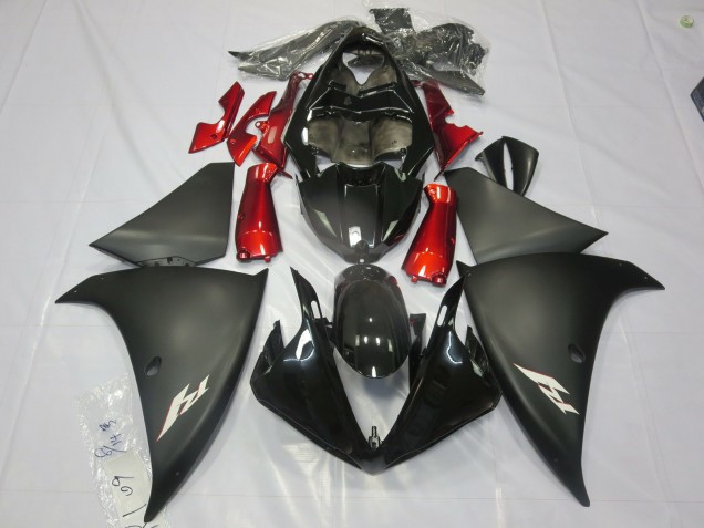 Noir Mat Rouge 2012-2014 Yamaha R1 Carénage Moto