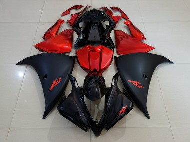 Noir Mat & Rouge Feu 2012-2014 Yamaha R1 Carénage Moto