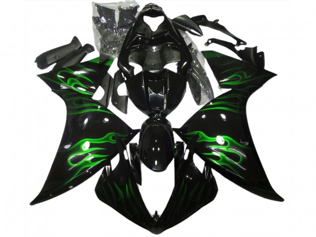 Noir & Vert Flamme 2009-2011 Yamaha R1 Carénage Moto Noir & Vert Flamme 2009-2011 Yamaha R1 Carénage Moto
