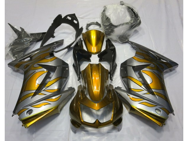 Or & Argent Flamme 2008-2012 Kawasaki Ninja 250 Carénage Moto Or & Argent Flamme 2008-2012 Kawasaki Ninja 250 Carénage Moto