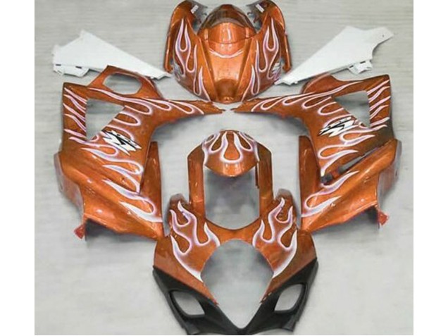 Orange Brillant & Blanc Flamme 2007-2008 Suzuki GSXR 1000 Carénage Moto Orange Brillant & Blanc Flamme 2007-2008 Suzuki GSXR 1000 Carénage Moto
