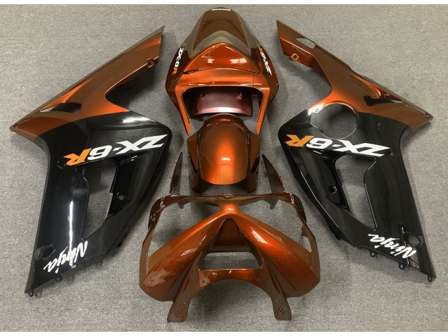 Orange Brillant & Noir 2003-2004 Kawasaki ZX6R Carénage Moto Orange Brillant & Noir 2003-2004 Kawasaki ZX6R Carénage Moto