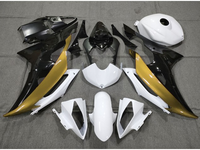 Personnalisé Or Noir & Blanc 2008-2016 Yamaha R6 Carénage Moto Personnalisé Or Noir & Blanc 2008-2016 Yamaha R6 Carénage Moto