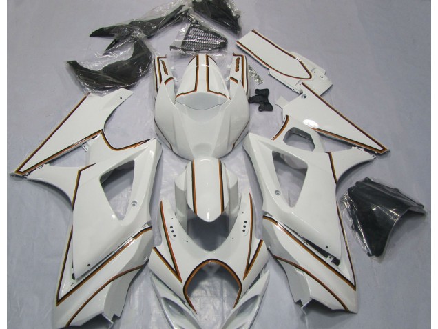 Rayure Épingle Orange Blanc Brillant 2007-2008 Suzuki GSXR 1000 Carénage Moto Rayure Épingle Orange Blanc Brillant 2007-2008 Suzuki GSXR 1000 Carénage Moto