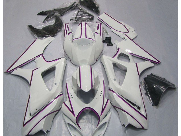 Rayure Épingle Rose Blanc Brillant 2007-2008 Suzuki GSXR 1000 Carénage Moto Rayure Épingle Rose Blanc Brillant 2007-2008 Suzuki GSXR 1000 Carénage Moto