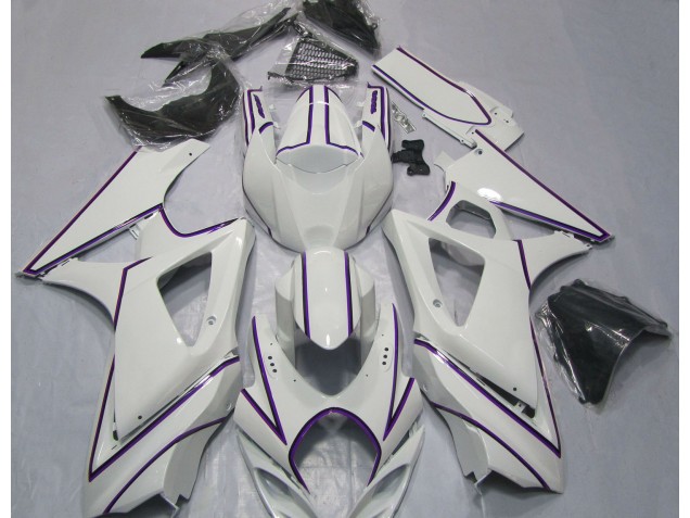 Rayure Épingle Violet Blanc Brillant 2007-2008 Suzuki GSXR 1000 Carénage Moto Rayure Épingle Violet Blanc Brillant 2007-2008 Suzuki GSXR 1000 Carénage Moto
